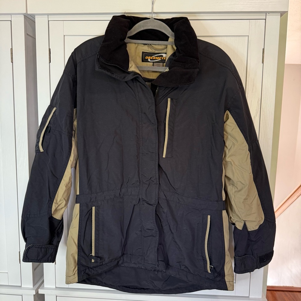Vintage Obermeyer ATC Ascent Ski Jacket Black Beige Women’s 12 Y2K Snow Coat